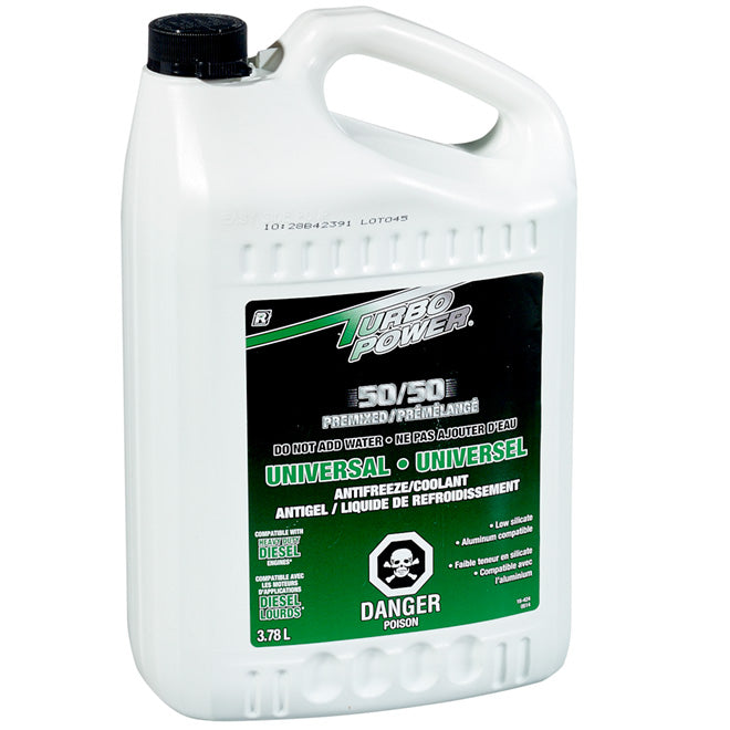 Liquide de refroidissement antigel Turbo Power Universal Premix 50/50, à base d'éthylène glycol, sans eau, 3,78 L