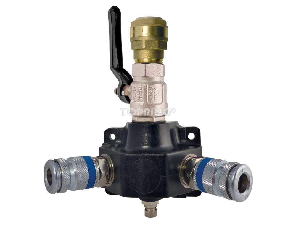 Aluminum Wall Manifold With 2 1/4 Industrial Quick Couplers for 22 mm S07, Quikline Model with Quiksilver Quick Couplers