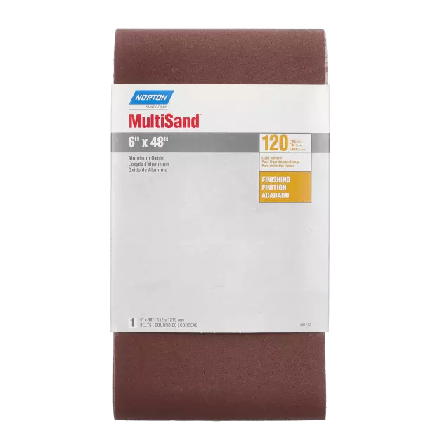 Bande abrasive revêtue - Grain 120, matériau en oxyde d'aluminium, longueur de bande de 36 po, largeur de bande de 4 po