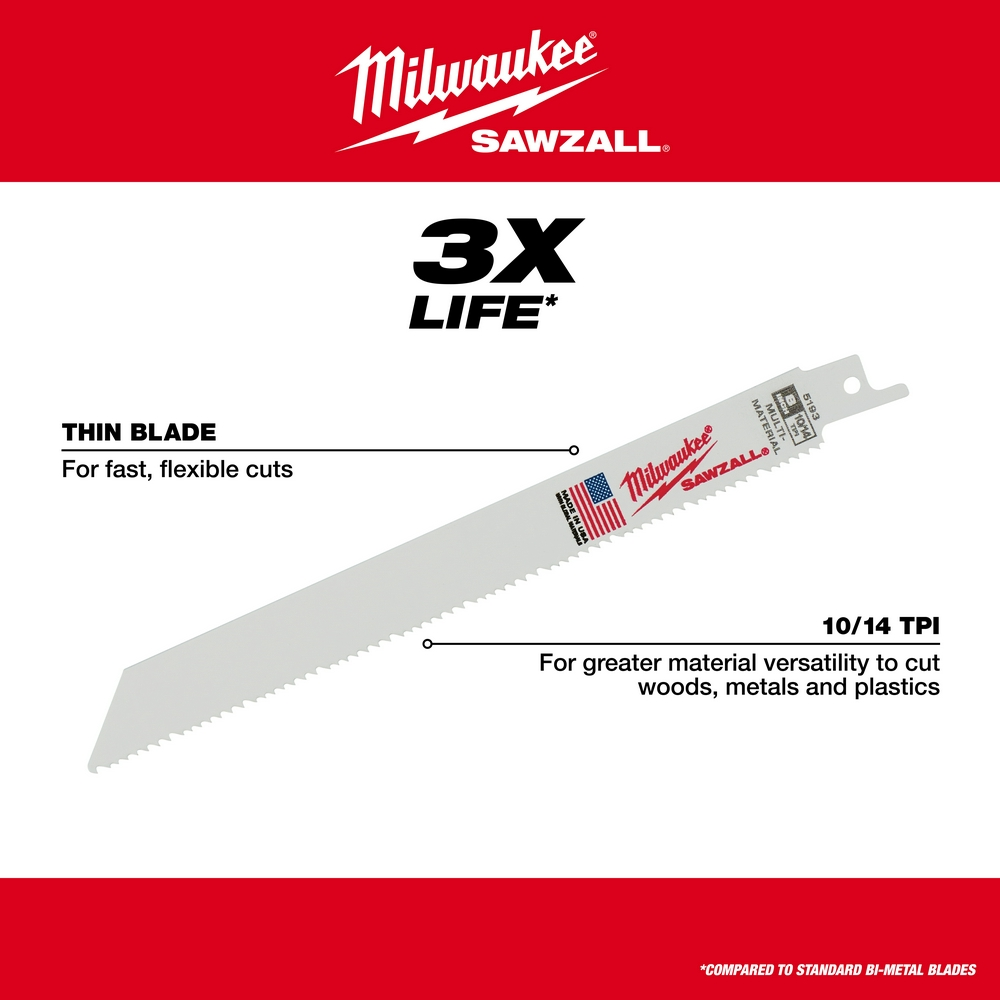 8" 10/14 TPI Sawzall Blade For Multi-Material (5 PK)