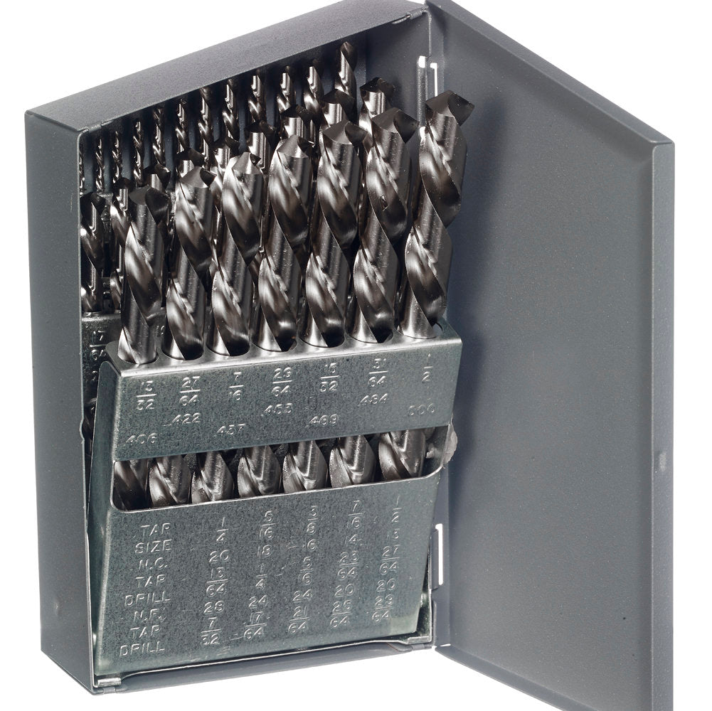 Left-Hand Cobalt Drill Set - 129LH, 1/16-1/2 by 64ths for Enhanced Threading Control