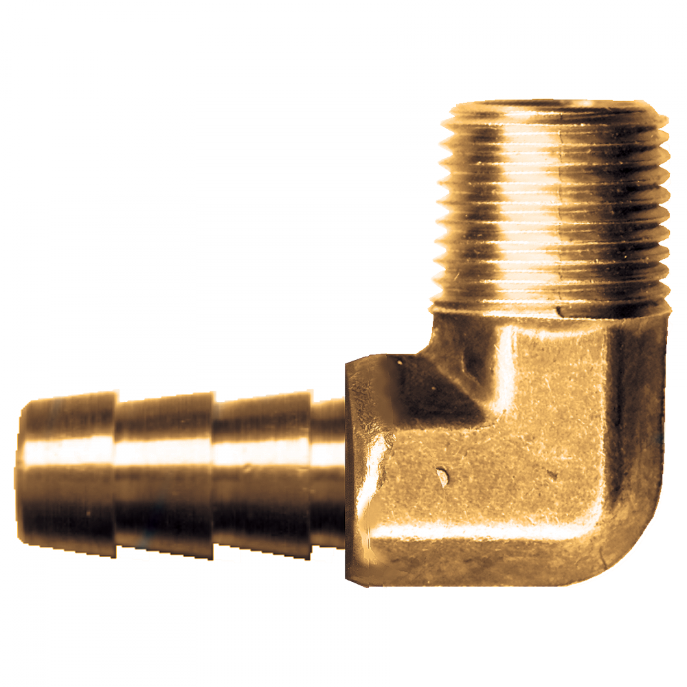 90° Male Pipe Elbow Hose Barb Fittings, Brass, 3/4 ID x 3/4