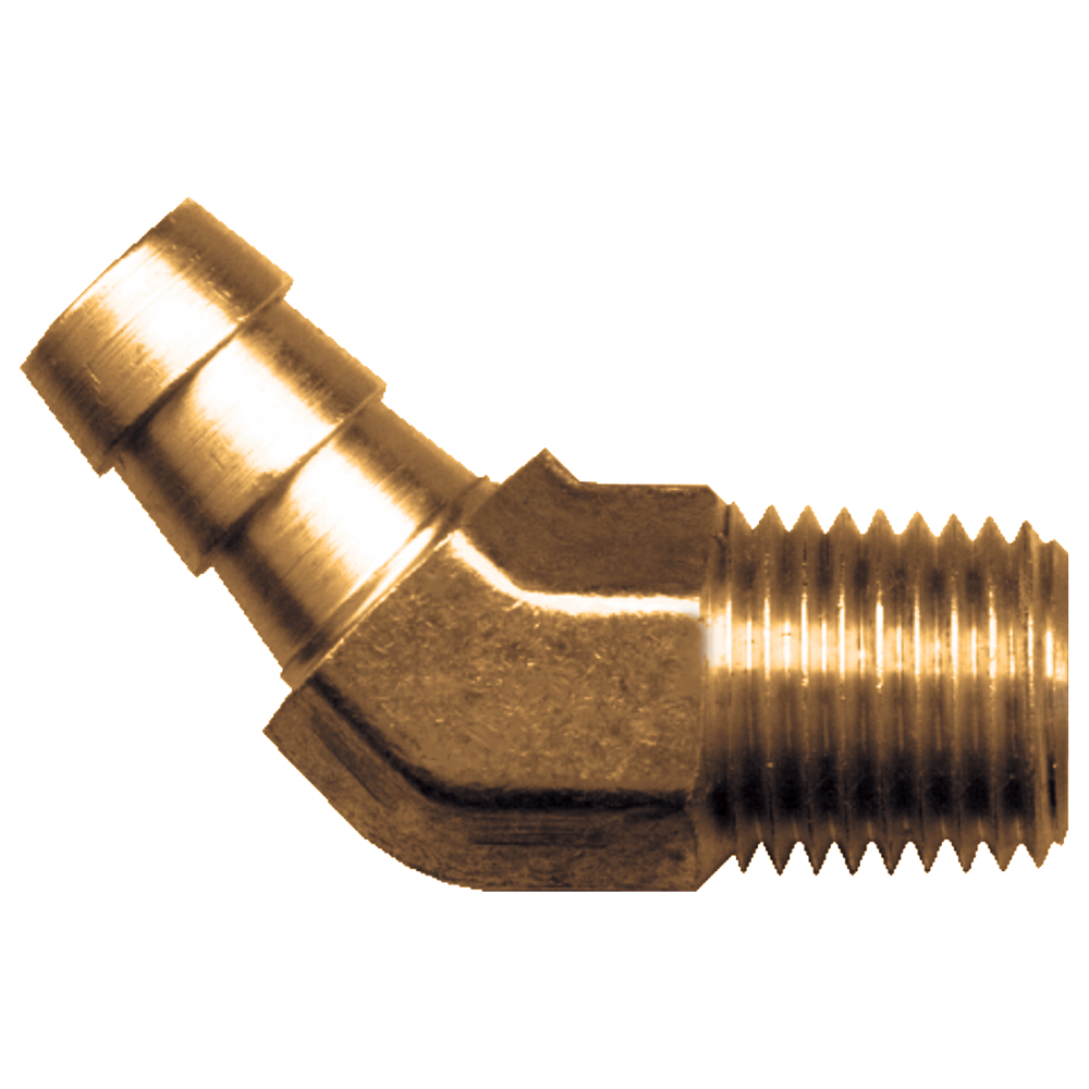 45° Hose Barb Male Pipe Elbow, Brass, 5/16 ID x 1/8 Male Pipe