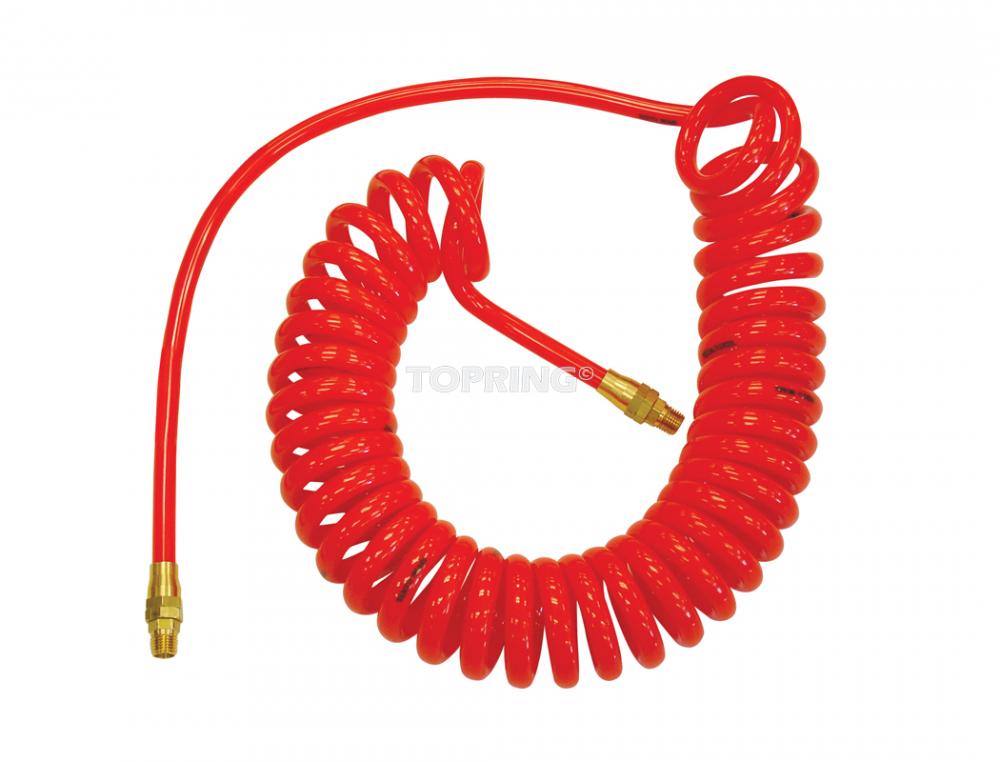 Polyurethane Coiled Hose 1/4 I.D. 15 Feet, Red, Flexcoil Model