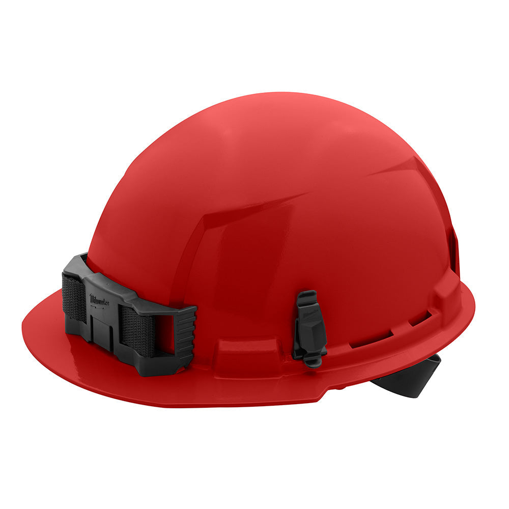 Red Front Brim Hard Hat White/4pt Ratcheting Suspension - Type 1, Class e, 5/PK