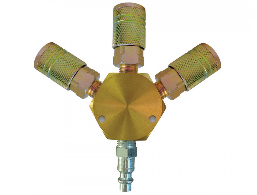3-Way Brass Air Splitter With 1/4 Industrial Quick Couplers