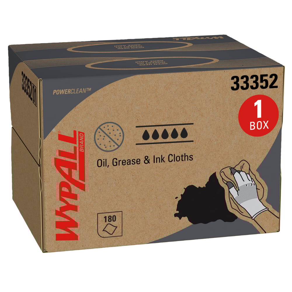 WypAll® Oil, Grease & Ink Cloths (33352), Brag Box, Lint-Free Towels, Blue (180 Sheets/Box, 1 Box/Case, 180 Sheets/Case)