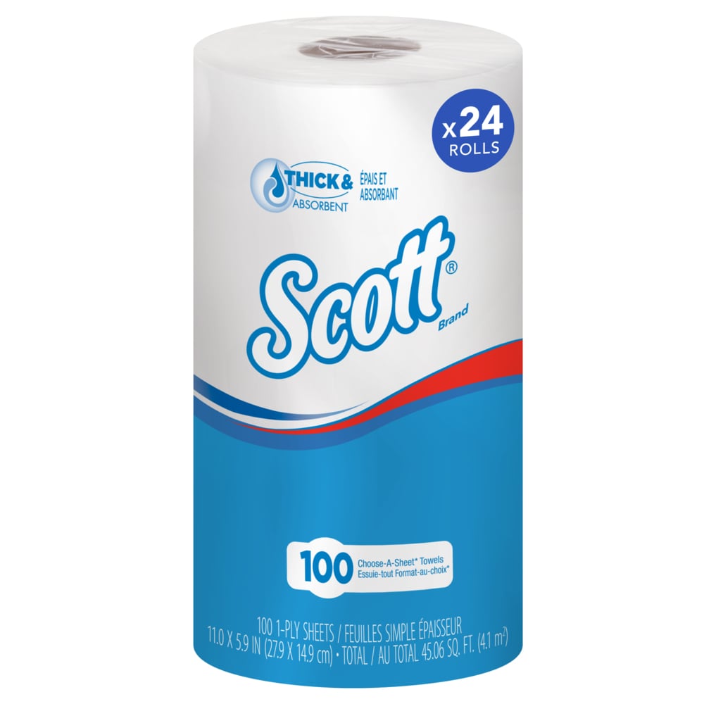 Essuie-tout universels Scott® Essential (02068), avec poches absorbantes, noyau de 1,5 po, blanc, (400 pi/rouleau, 12 rouleaux/caisse, 4 800 pi/caisse)