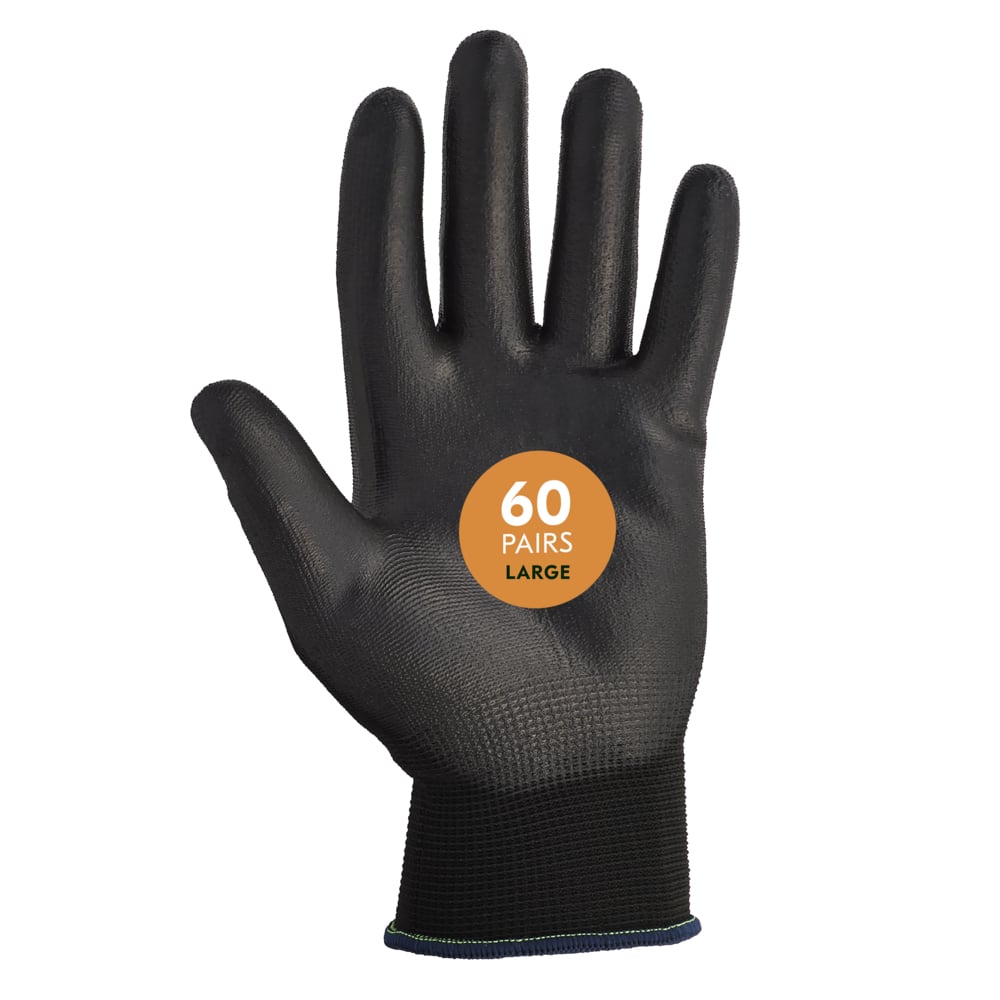 KleenGuard™ G40 Polyurethane Coated Gloves (13839), Thin Mil, Hand-Specific, Black, L (12 Pairs/Bag)
