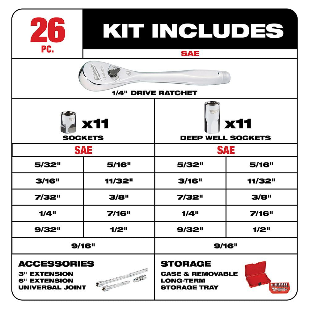26 Pc. Ratchet & Socket Set-SAE