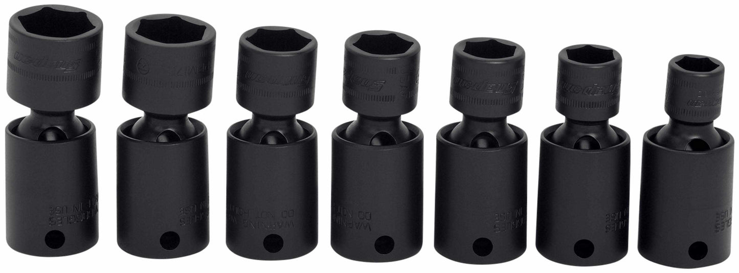 7 pc 3/8" Drive 6-Point Metric Flank Drive® Shallow Impact Swivel Socket Set (10, 12-15, 17 and 18 mm)