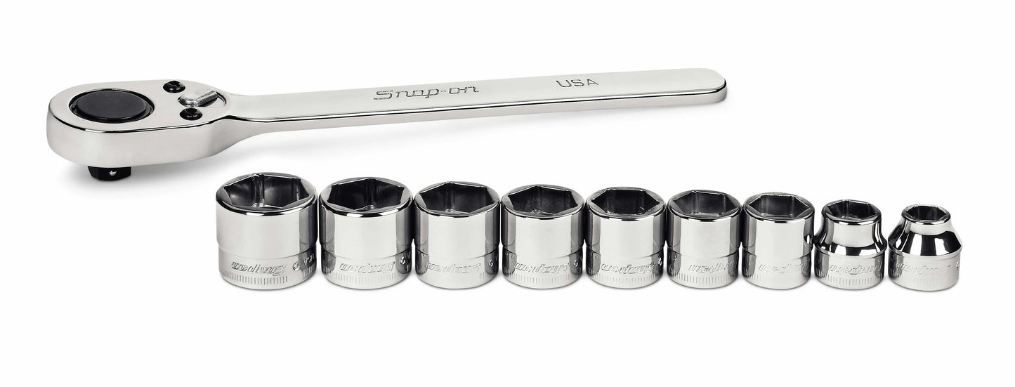 10 Piece 3/8 Inch Drive Low Profile Ratchet Set (6 Point, Metric)
