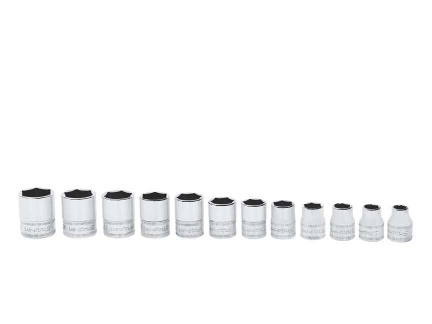 12 pc 3/8" Drive 6-Point Metric Flank Drive® Shallow Socket Set (8-19 mm)