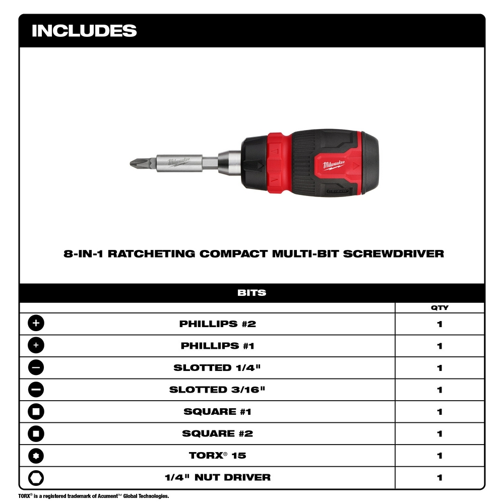 8-in-1 Ratcheting Compact Multi-Bit Screwdriver