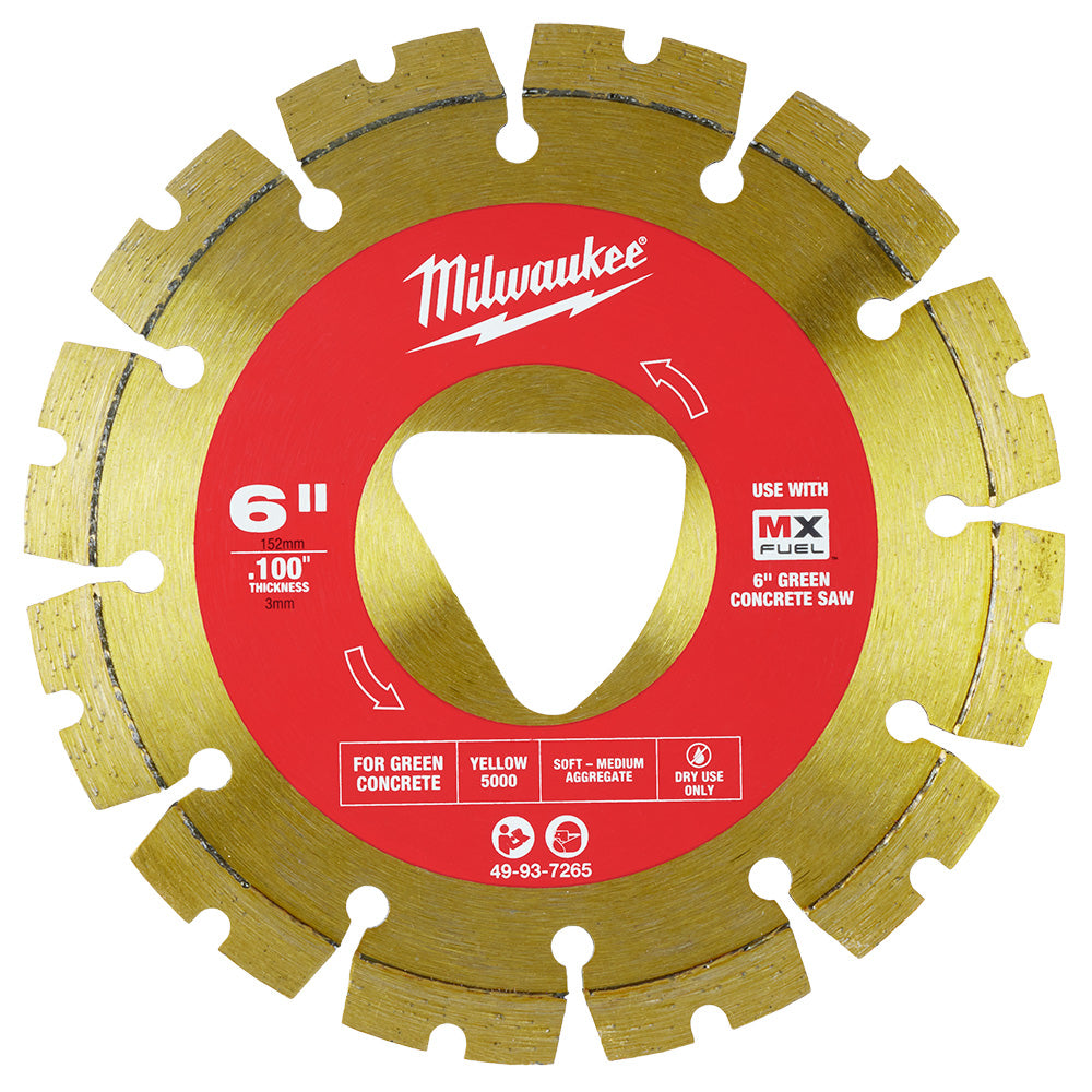 Diamond Blade For Green Concrete 6" x .100" Yellow, 150/pk