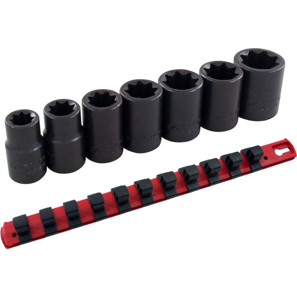 Jeu de douilles à choc à 8 pans, entraînement 1/2", 7 pièces