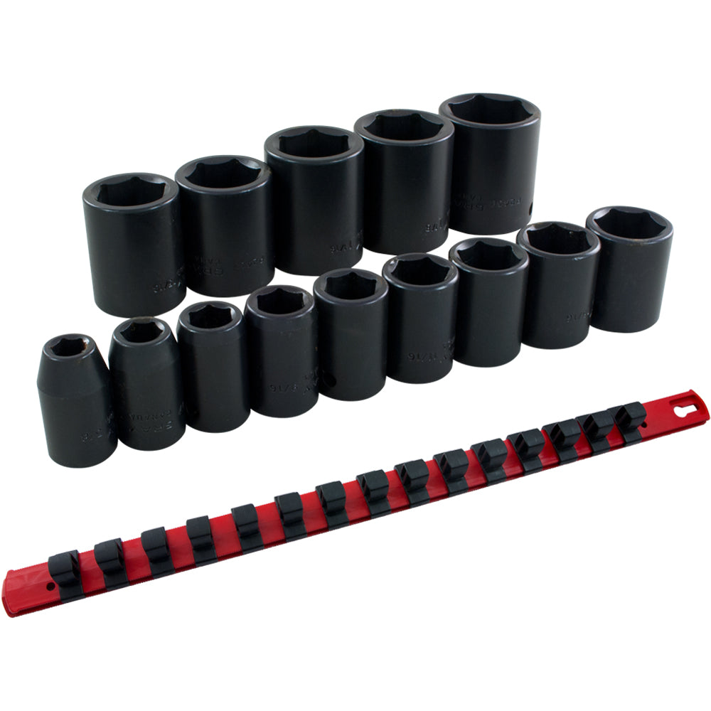 1/2" Drive 6-Point Impact Socket Set, 14 Pieces