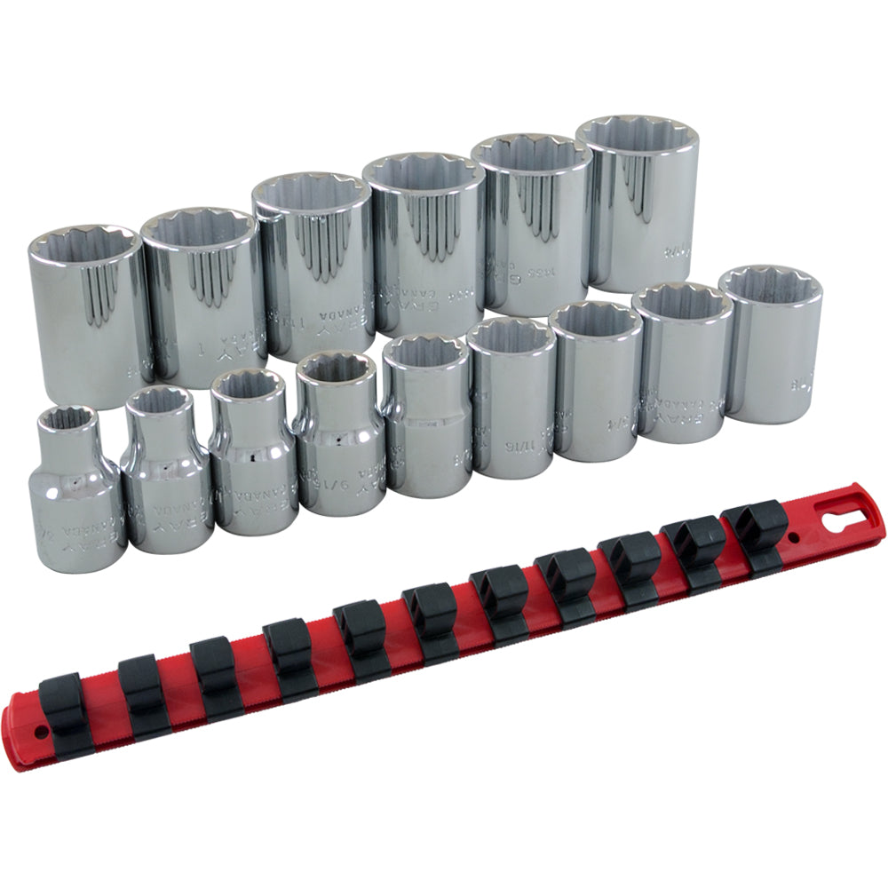 Socket Set - 1/2" Drive, 12 Point, 15 Pieces