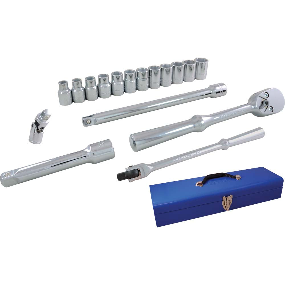 1/2" Drive Metric Socket Set, 17 Pieces, 6-Point