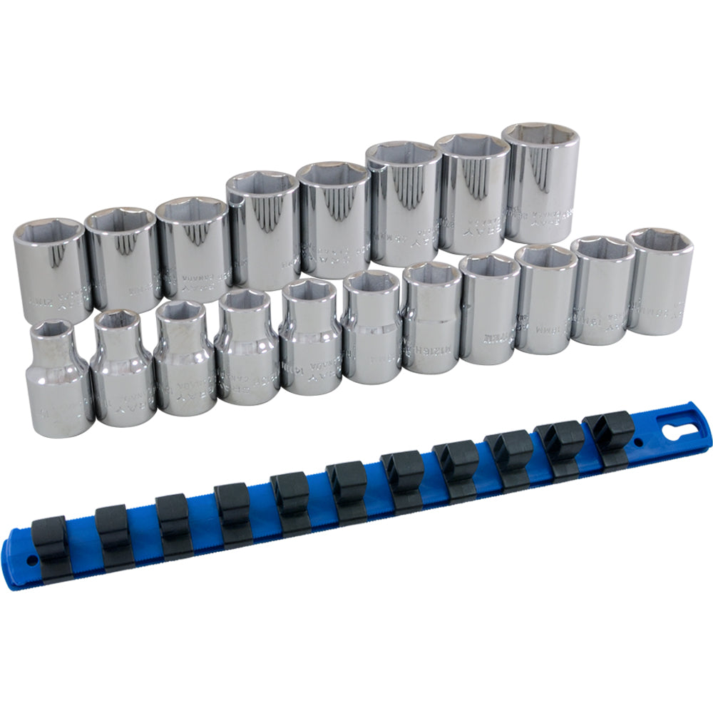 1/2" Drive Metric Socket Set, 19 Pieces, 6-Point