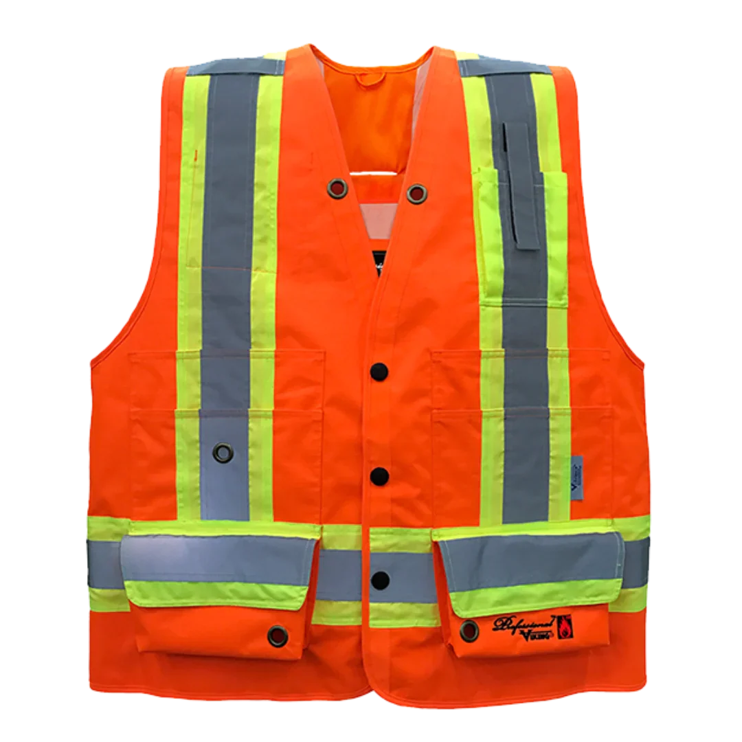 Viking Professional® Journeyman 300D Trilobal Rip-stop Flame Resistant Surveyor Vest, Orange, Polyester, L