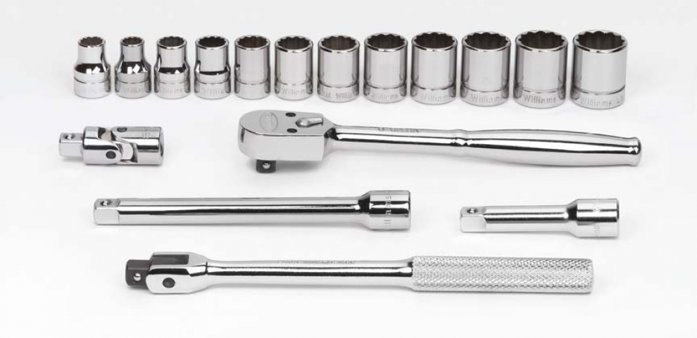 Ensemble de 17 douilles et outils d'entraînement métriques peu profondes à 12 pans, entraînement 3/8"