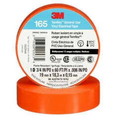 Ruban isolant en vinyle à usage général 3M™ Temflex™ 165, orange, 19 mm x 18 m (3/4 po x 60 pi), 0,15 mm (6 mil)