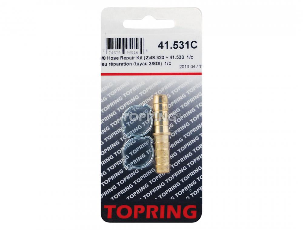 Kit de réparation de tuyau 3/8 I.D. avec raccord en laiton et 2 colliers de serrage en acier à 2 oreilles