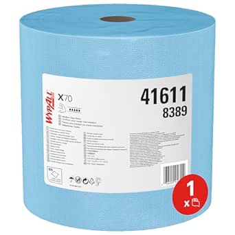 Chiffons WypAll® PowerClean X70 pour travaux moyens (41611), rouleau géant, serviettes longue durée, bleu (870 feuilles/rouleau, 1 rouleau/caisse, 870 feuilles/caisse)