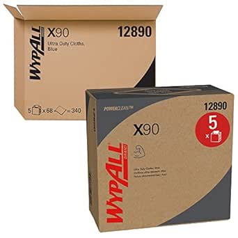 Chiffons WypAll® PowerClean X90 Ultra Duty (12890), boîte pop-up, serviettes à usage prolongé, bleu (68 feuilles/boîte, 5 boîtes/caisse, 340 feuilles/caisse)
