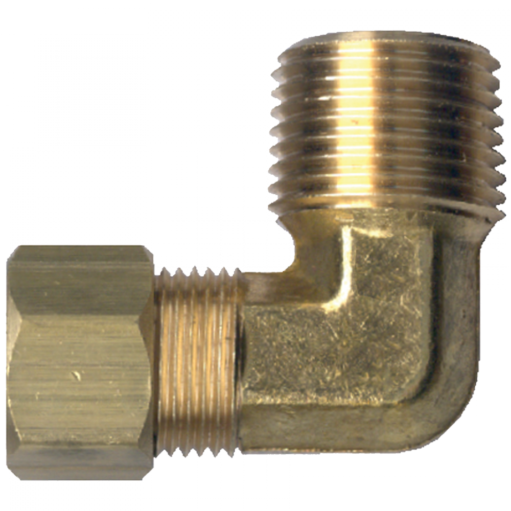90° Compression For Poly Male Pipe Elbow, Brass, 3/8 Tube OD x 1/2 Male Pipe