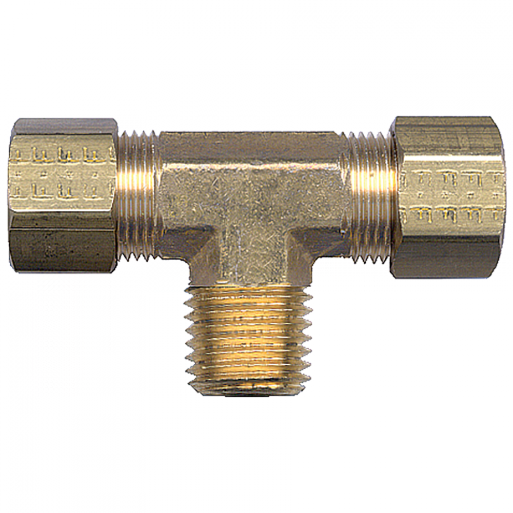 Compression For Poly Male Pipe Branch Tee, Brass, 1/4 Tube OD x 1/4 Male Pipe