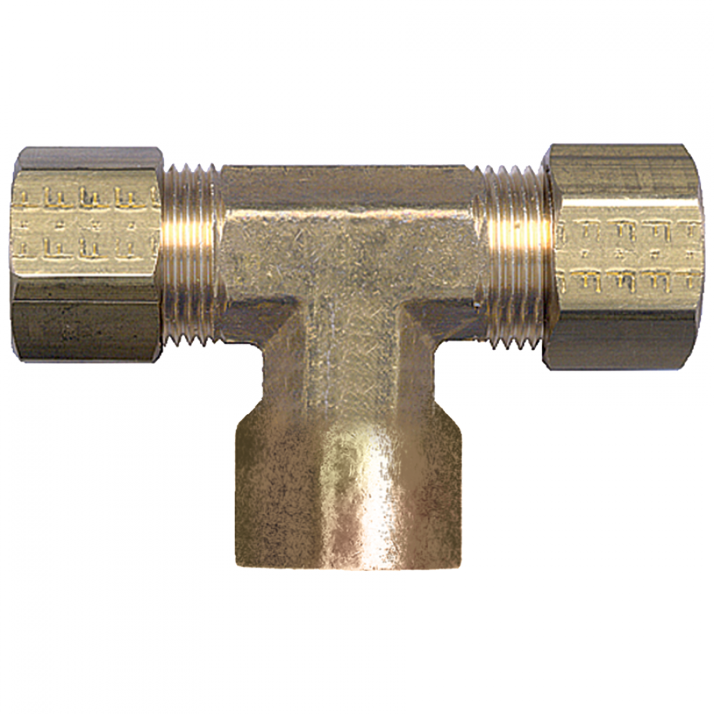 Compression For Poly Female Branch Tee, Brass, 1/4 Tube OD x 1/8 Female Pipe
