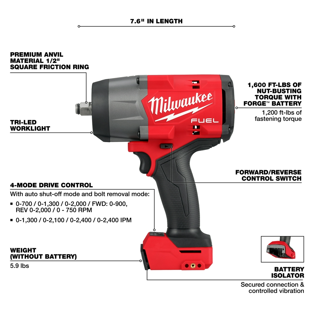 M18 Fuel 1/2" High Torque Impact Wrench With Friction Ring