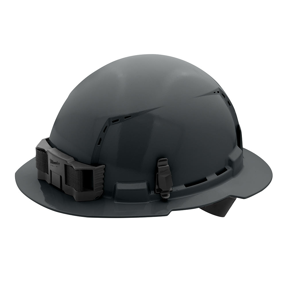 Gray Full Brim Vented Hard Hat White/4pt Ratcheting Suspension - Type 1, Class c, 5/PK