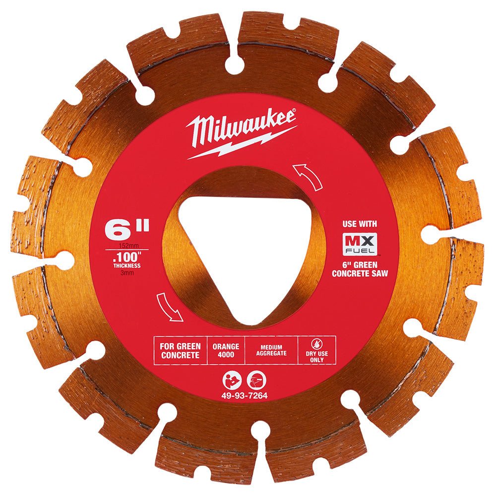 Diamond Blade For Green Concrete 6" x .100" Orange