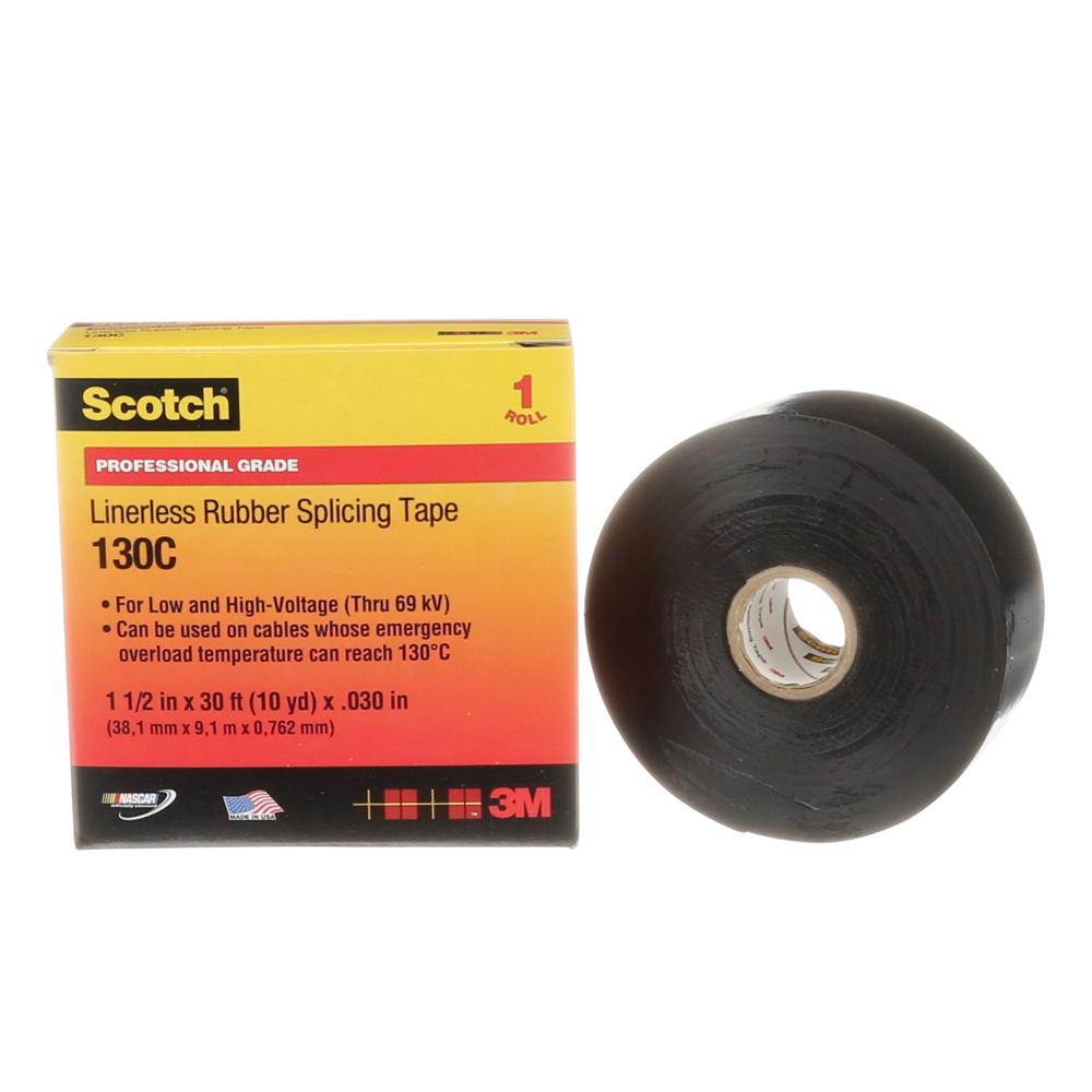 Scotch® Linerless Rubber Splicing Tape, 30 mil (0.76 mm), 1 1/2 in x 30 ft (38.1 mm x 9.1 m), 12/cs