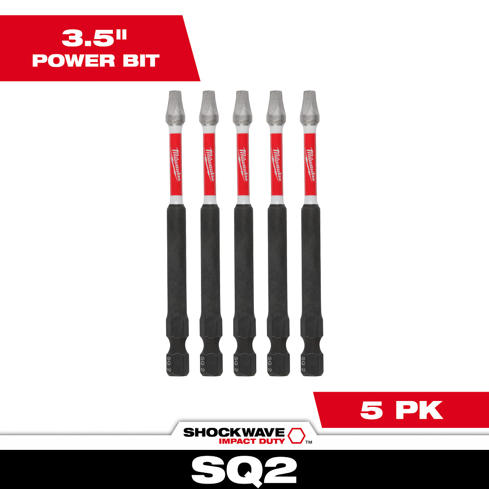 SHOCKWAVE™ 3-1/2” Impact Square Recess #2 Power Bit (5 PK)