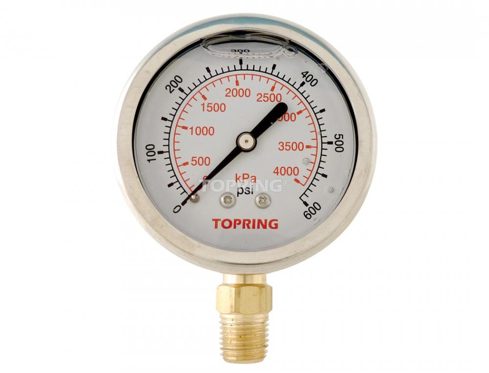 2 1/2 In. Stainless Steel Liquid Filled Pressure Gauge With Glycerin 0 to 600 PSI