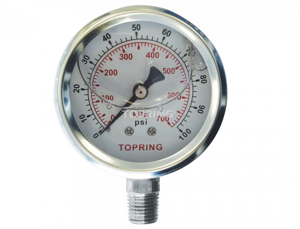 4 In. Stainless Steel Liquid Filled Pressure Gauge With Glycerin 0 to 100 PSI, 1/4 (M) NPT, LM