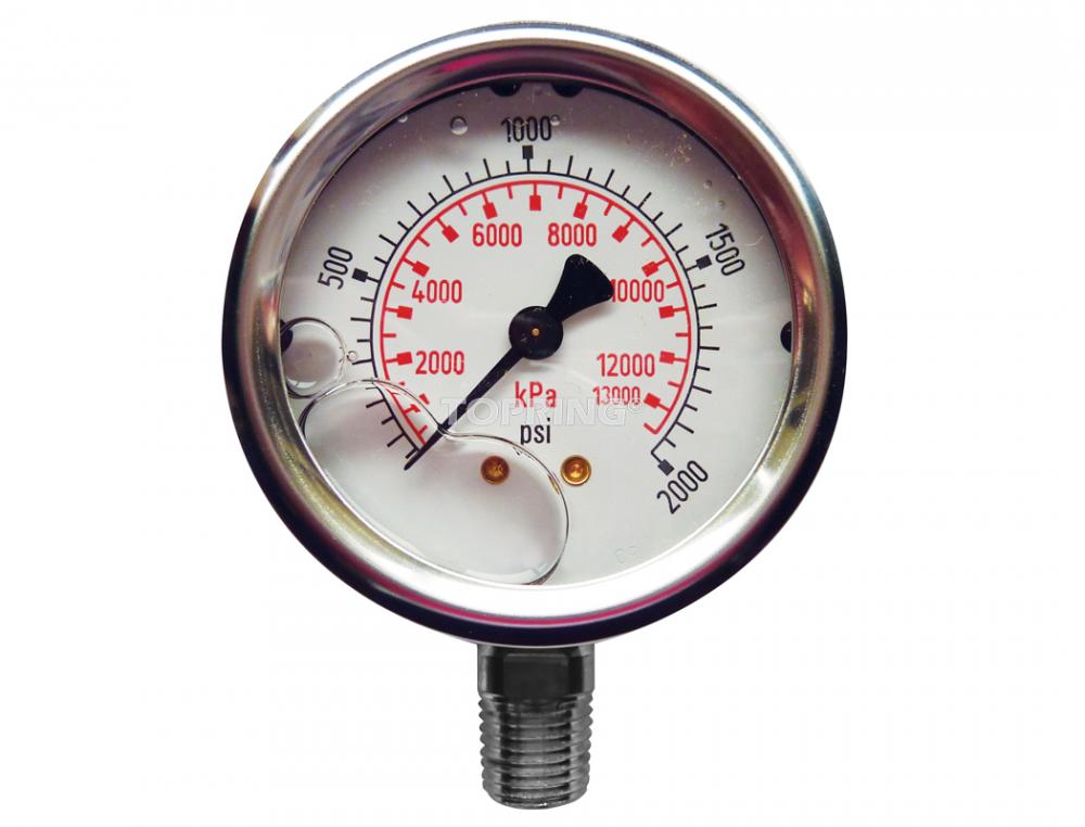 Manomètre en inox avec glycérine 4 po 0 à 2000 PSI, 1/4 (M) NPT, LM