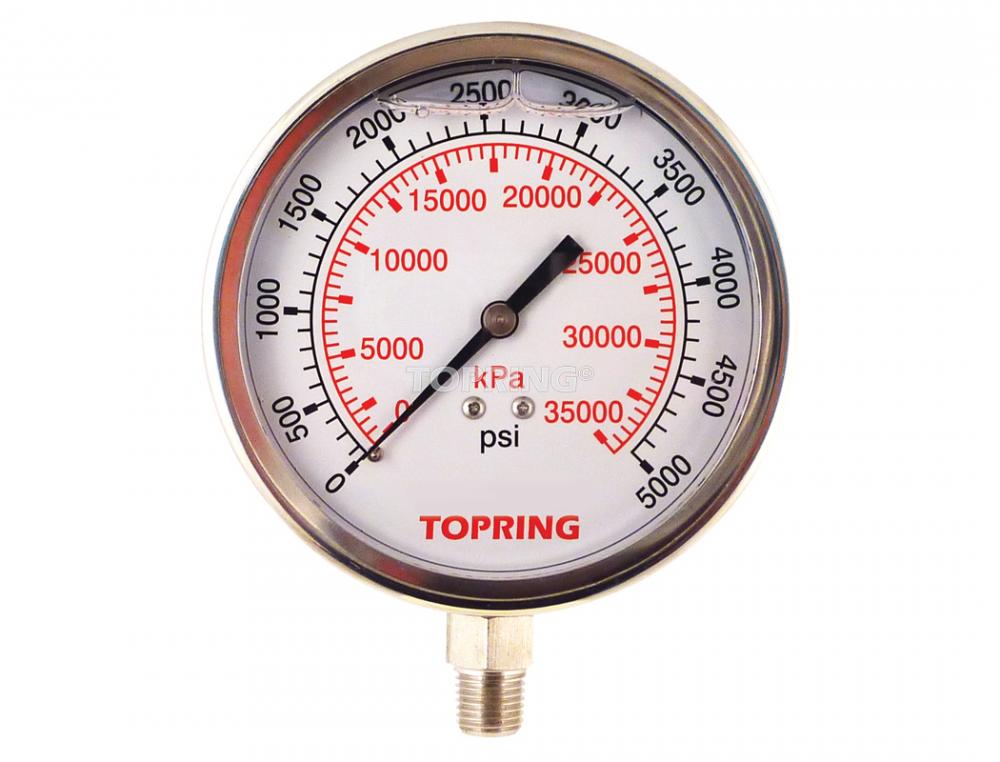 4 In. Stainless Steel Liquid Filled Pressure Gauge With Glycerin 0 to 5000 PSI, 1/4 (M) NPT, LM