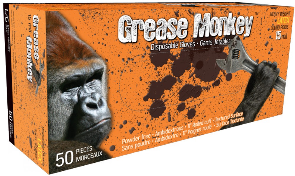 Grease Monkey Latex Gloves, Powder-free, SZ: L, 50 EA/BOX