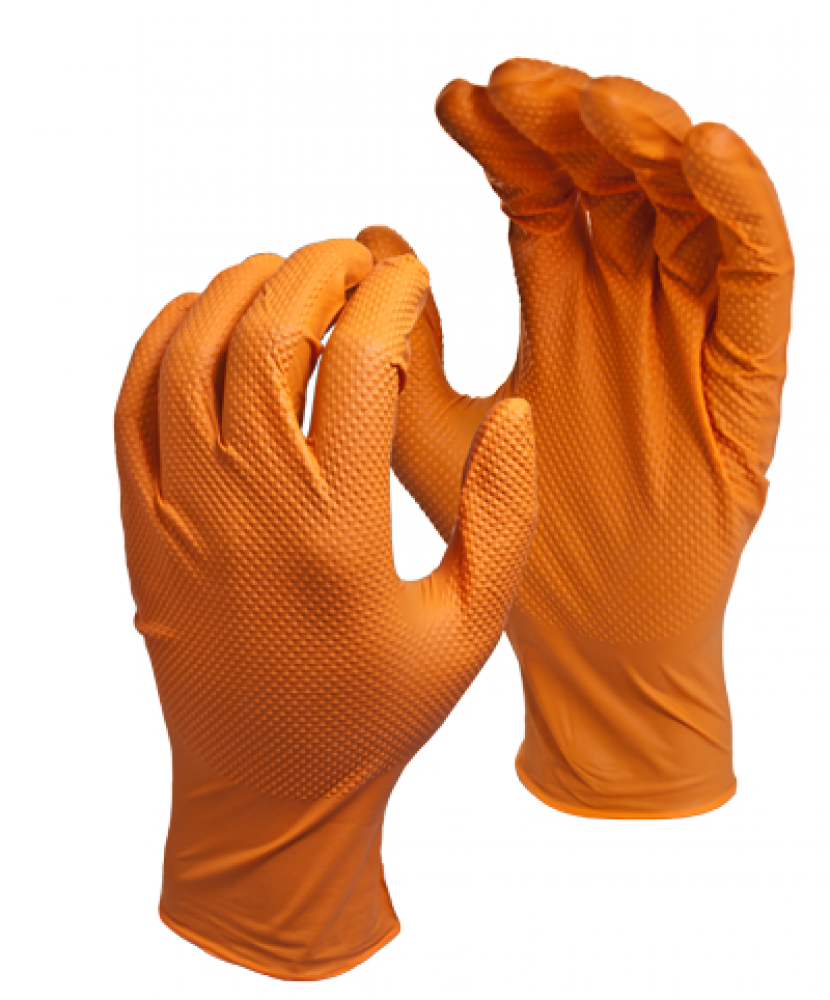 Disp Gloves, 9 1/2 In L/6 Mil Thick, Size 10/Xl, Orange, Nitrile