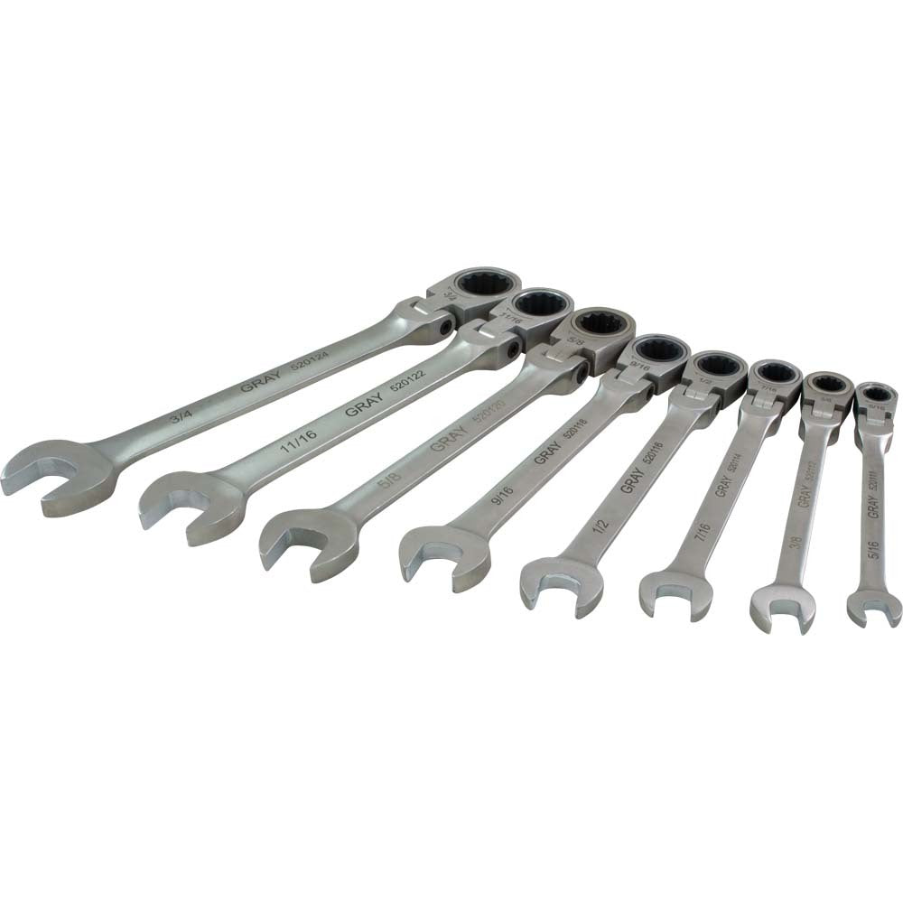 Multi-Gear Combination Flex Wrench Set - 8 Pieces, SAE