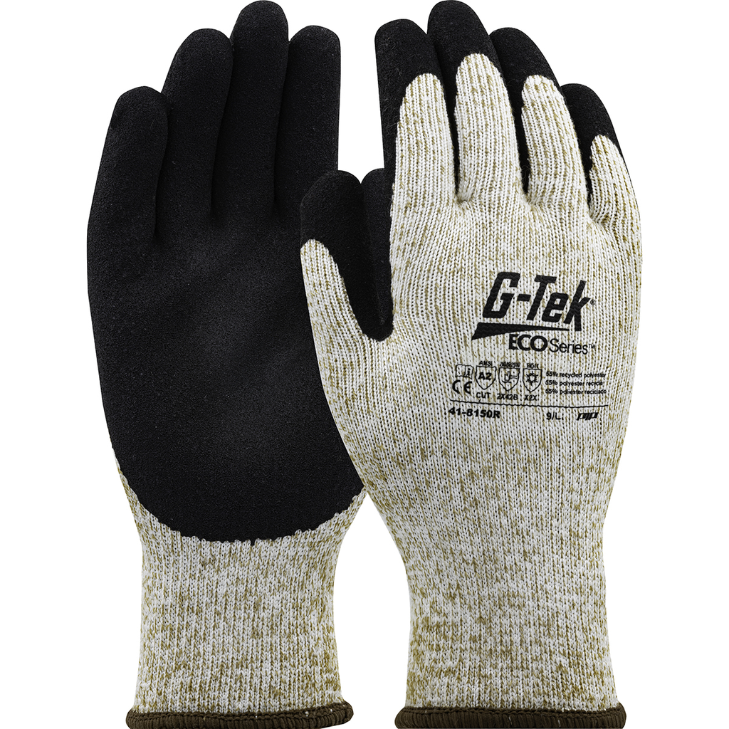 Seamless Knit Recycled Yarn / Acrylic Blended Glove with Latex MicroSurface Grip on Palm & Fingers, Brown, L