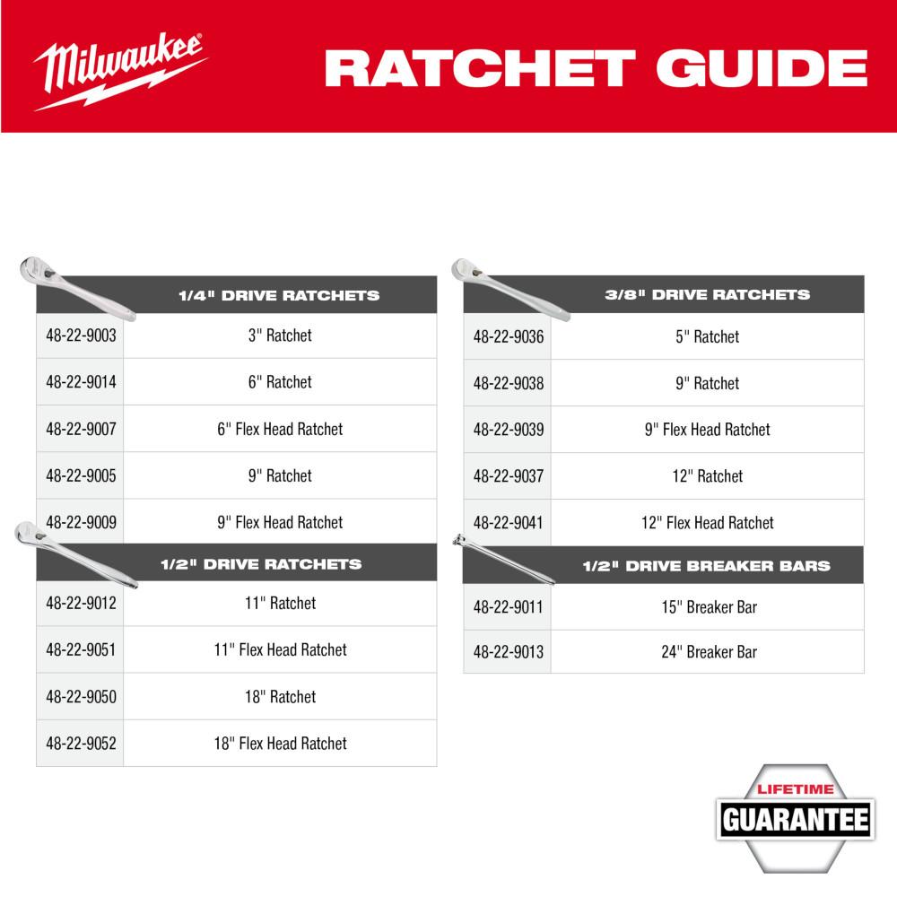 3/8” Drive 12” Flex Head Ratchet