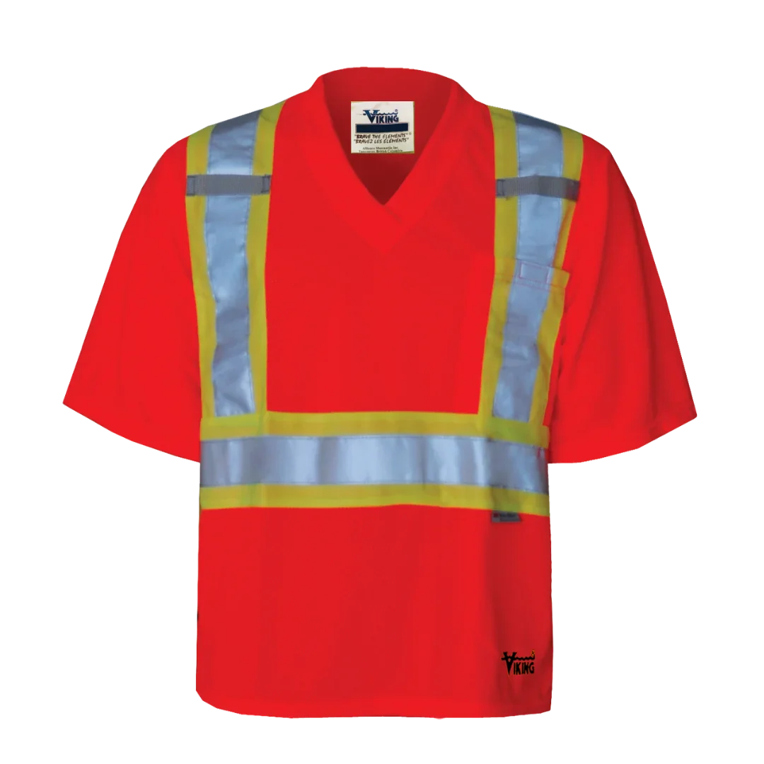 Viking® Hi-Vis Safety V-Neck Style T-Shirt, CSA/ANSI Colors, Polyester, M