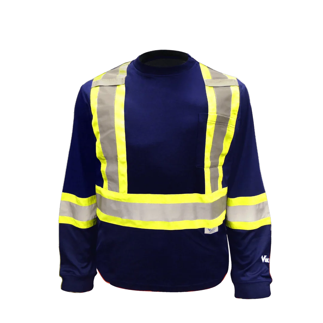 Viking® Hi Vis Safety Cotton Lined Long Sleeve Shirt, Navy, M