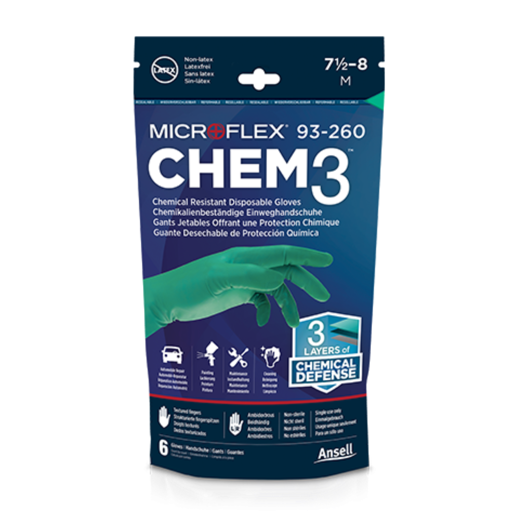 MICROFLEX Chemical Resistant Disposable Glove, Nitril, 93260 Size L (8.5-9.0), 50/bx